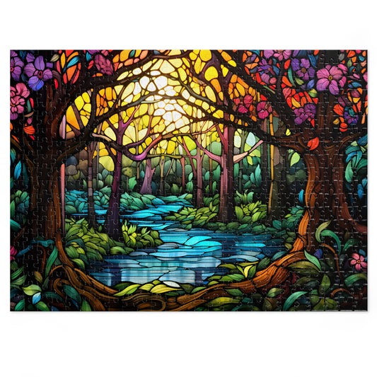 Stained Glass Enchanted Forrest Jigsaw Puzzle (500 or 1000-Piece)