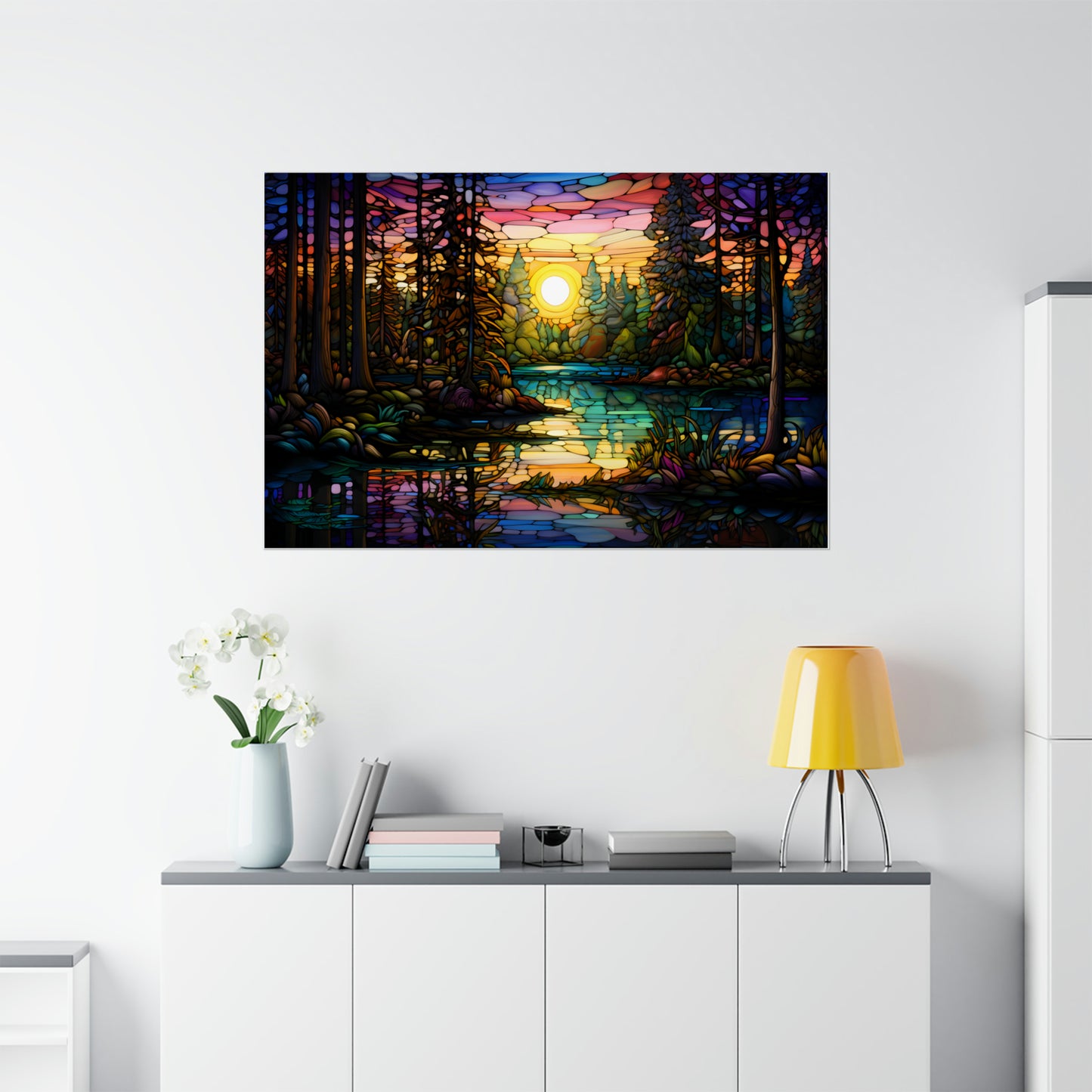 Stained Glass Enchanted Forest Poster