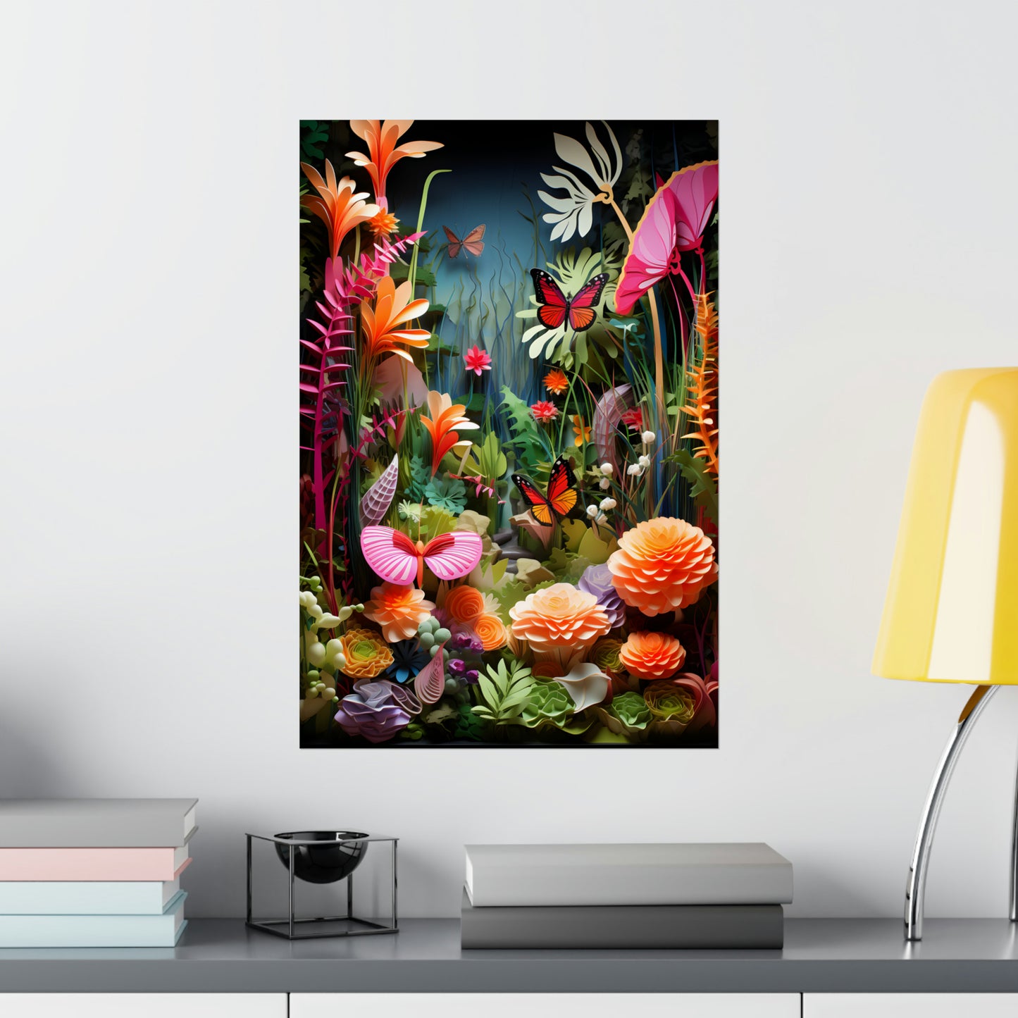 3D Paper Quill Floral Butterfly Poster