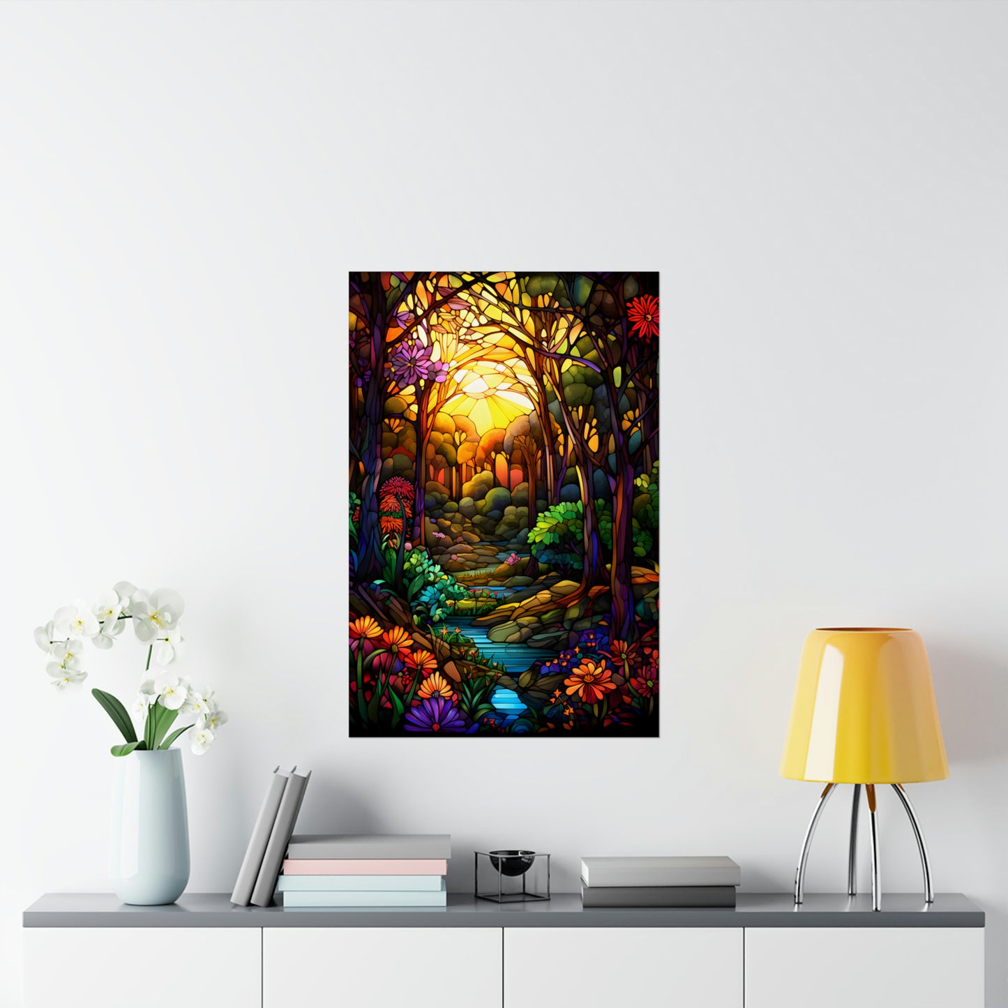 Stained Glass Enchanted Forest Poster