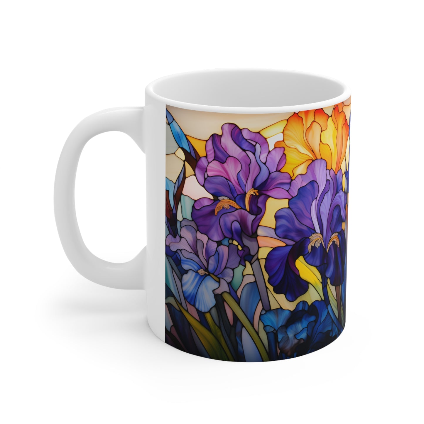 Stained Glass Irises Mug - 11 oz Ceramic Mug -