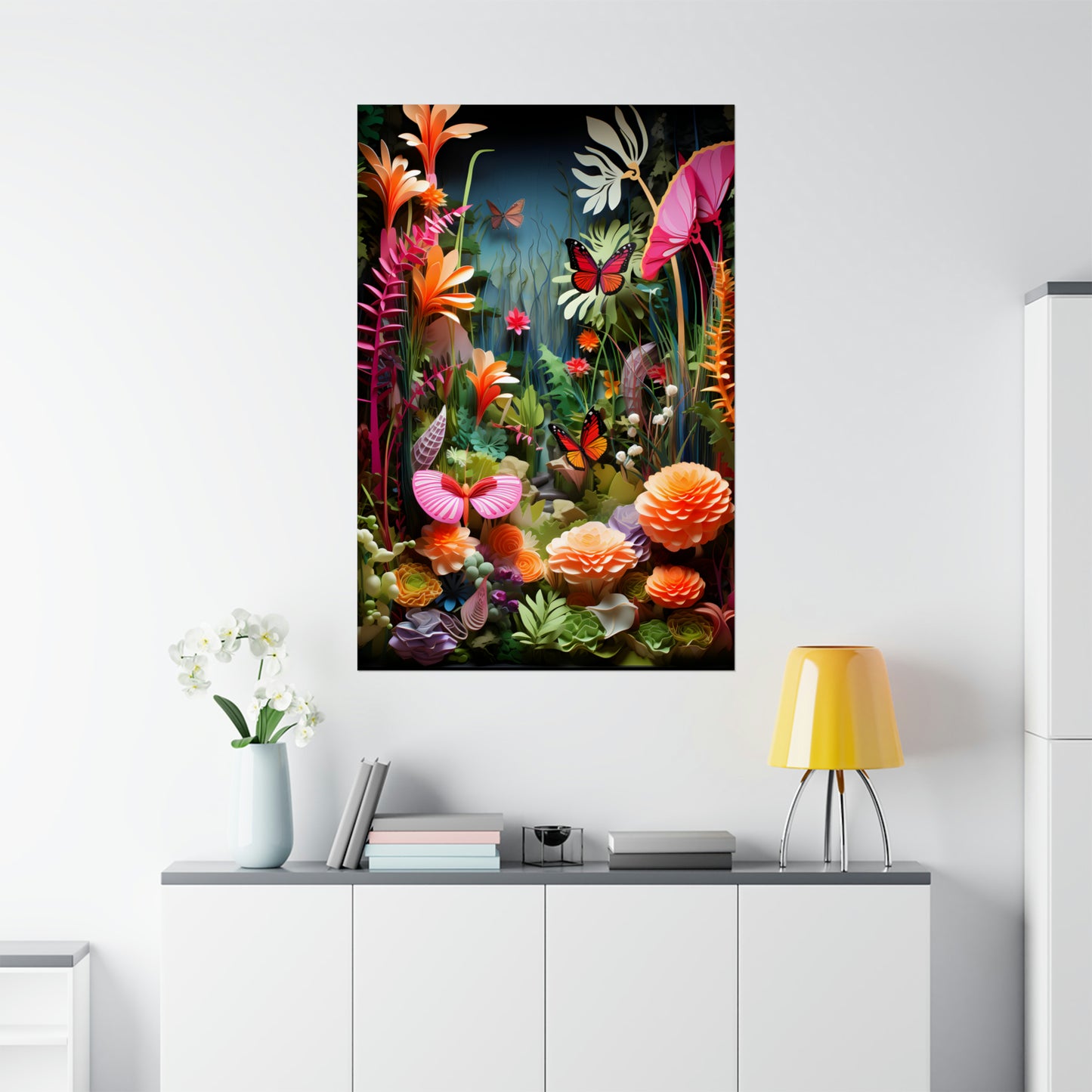 3D Paper Quill Floral Butterfly Poster