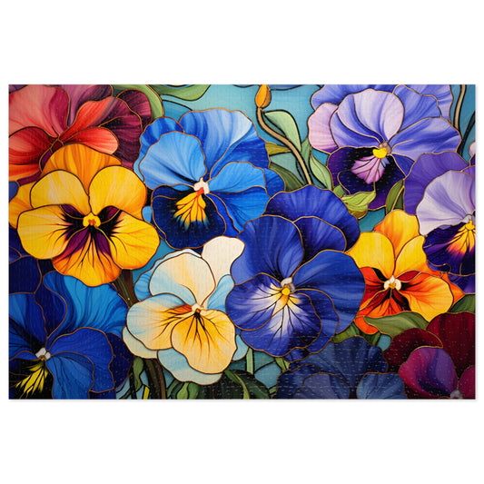 Stained Glass Peonies Jigsaw Puzzle (500 or 1000-Piece)