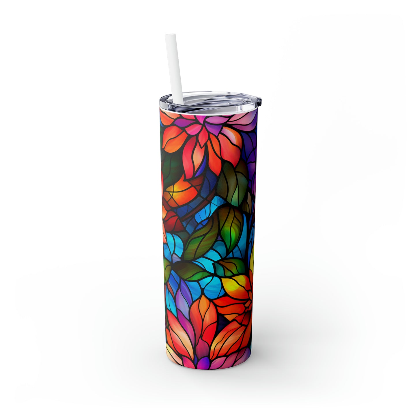 Stained Glass Flowers Tumbler, 20 oz Skinny Tumbler