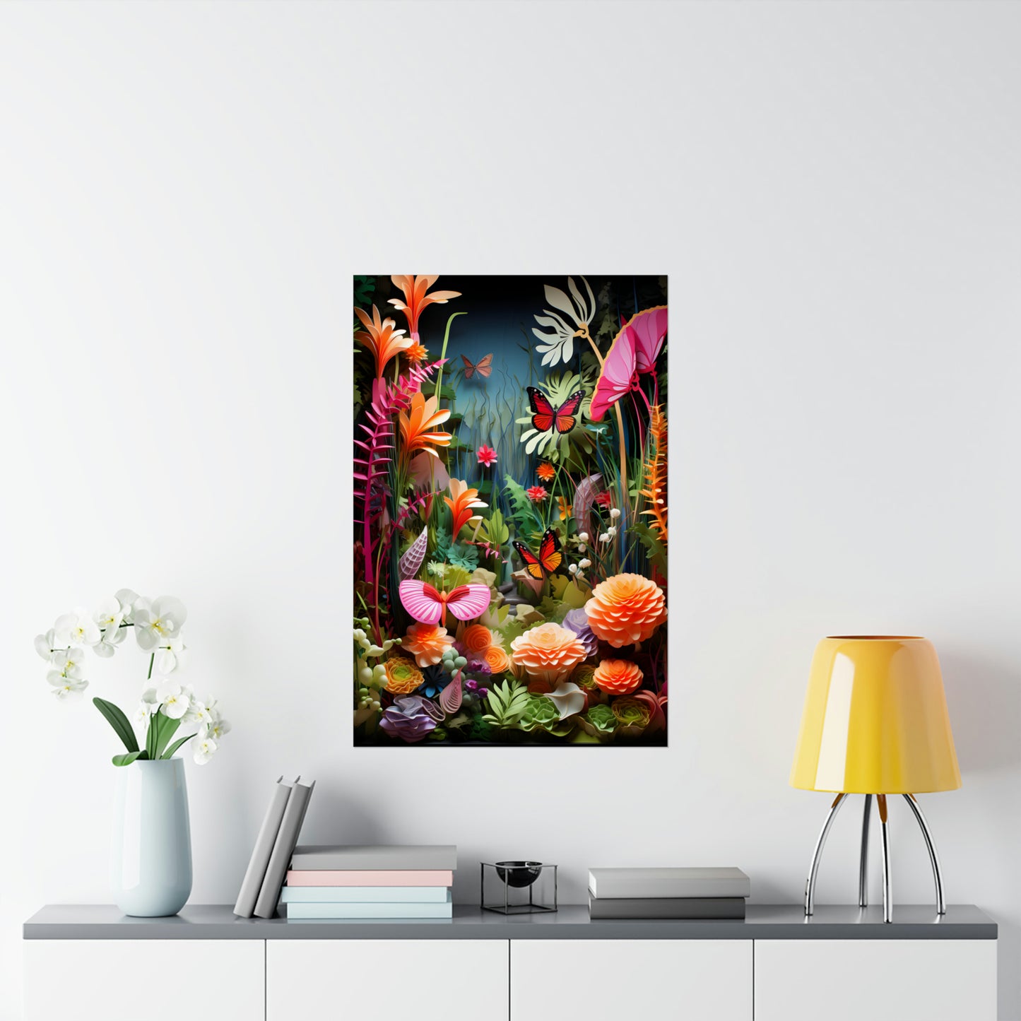 3D Paper Quill Floral Butterfly Poster