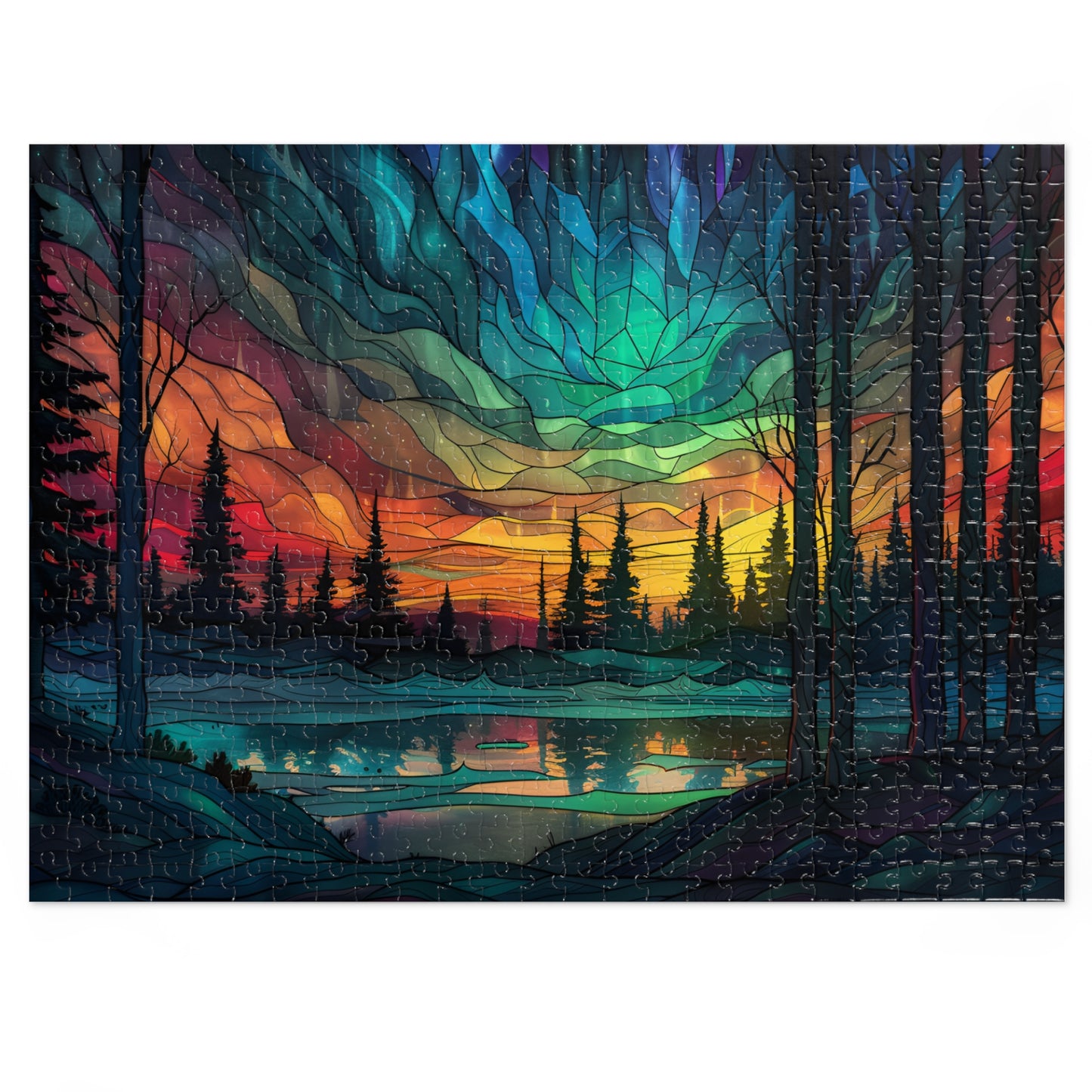 Stained Glass Aurora Borealis Jigsaw Puzzle (252, 500,1000-Piece)