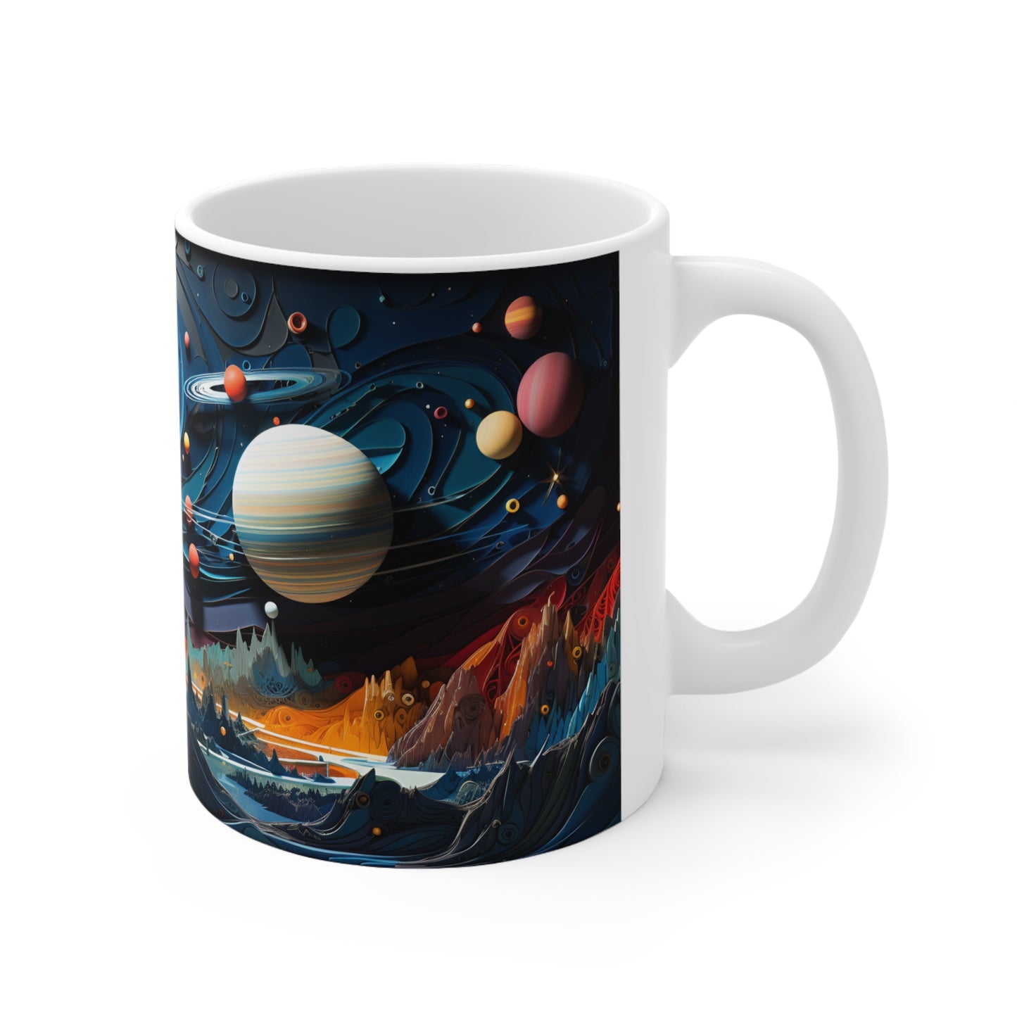3D Paper Quilled Space and Planets Mug - 11 oz Ceramic Mug -