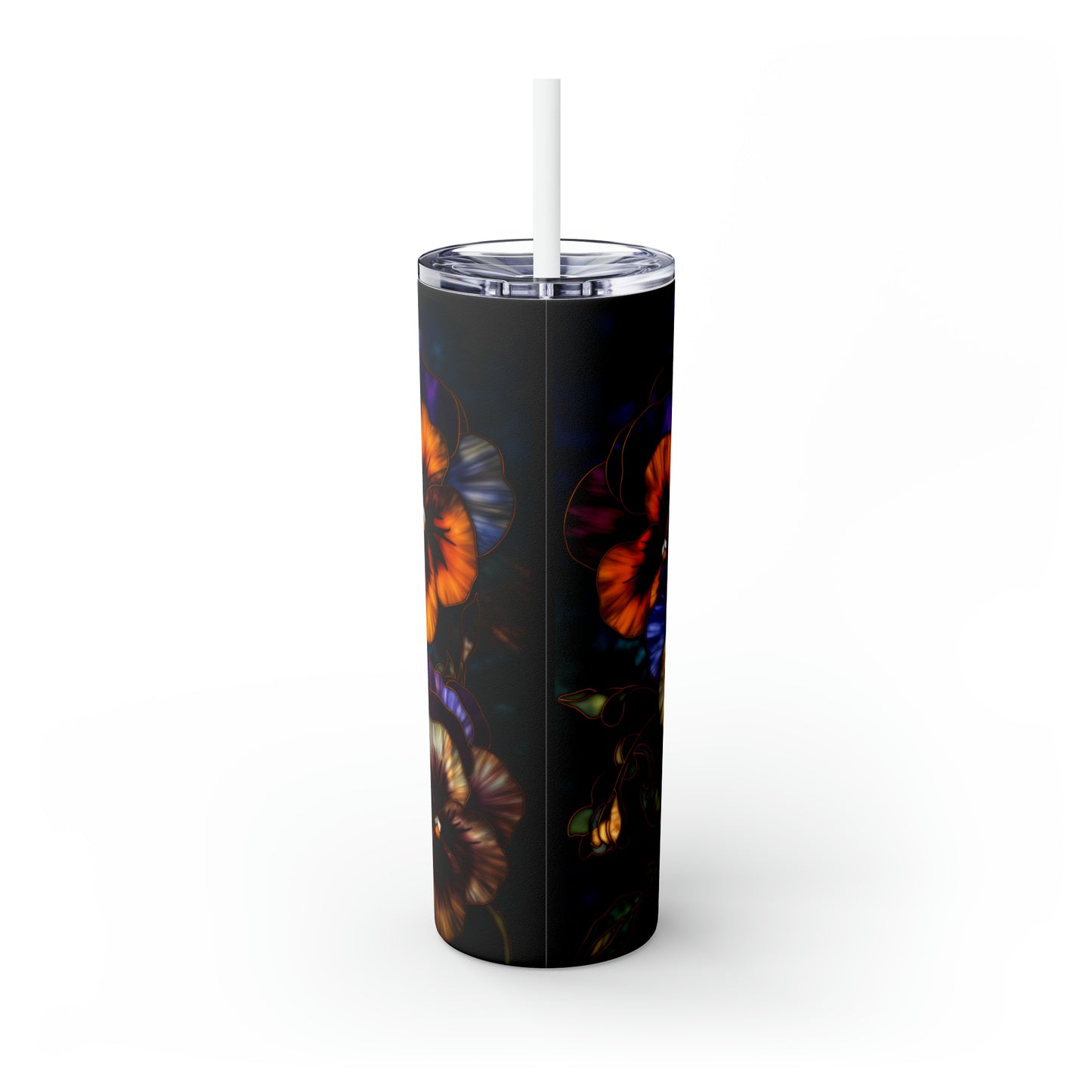 Stained Glass Pansies Tumbler, 20 oz Skinny Tumbler