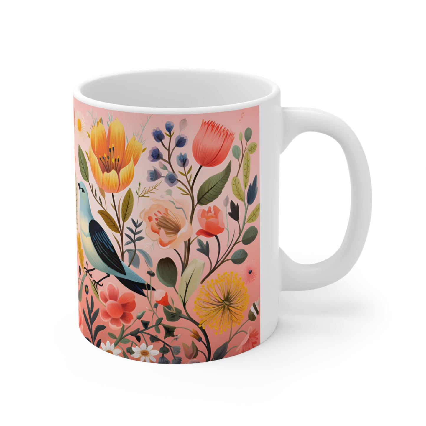 Folk-art Floral Bird Mug