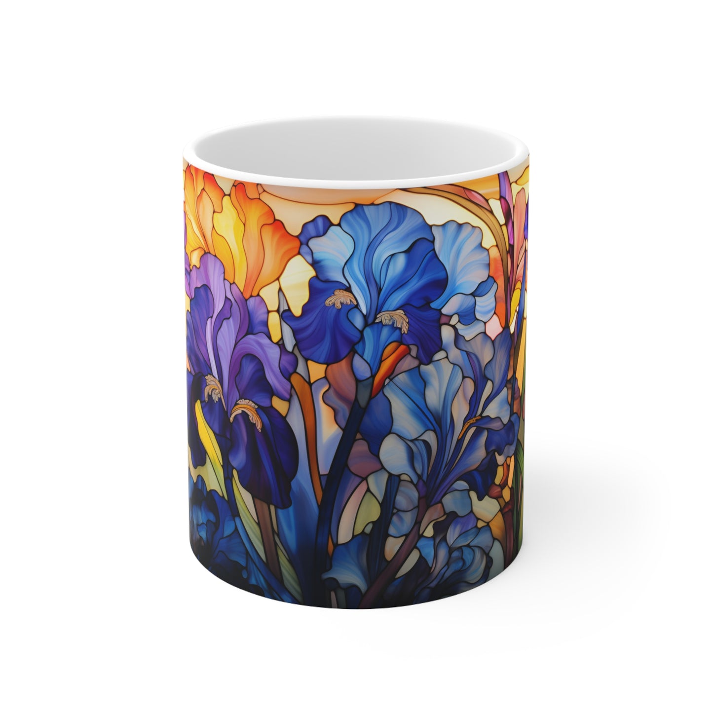 Stained Glass Irises Mug - 11 oz Ceramic Mug -