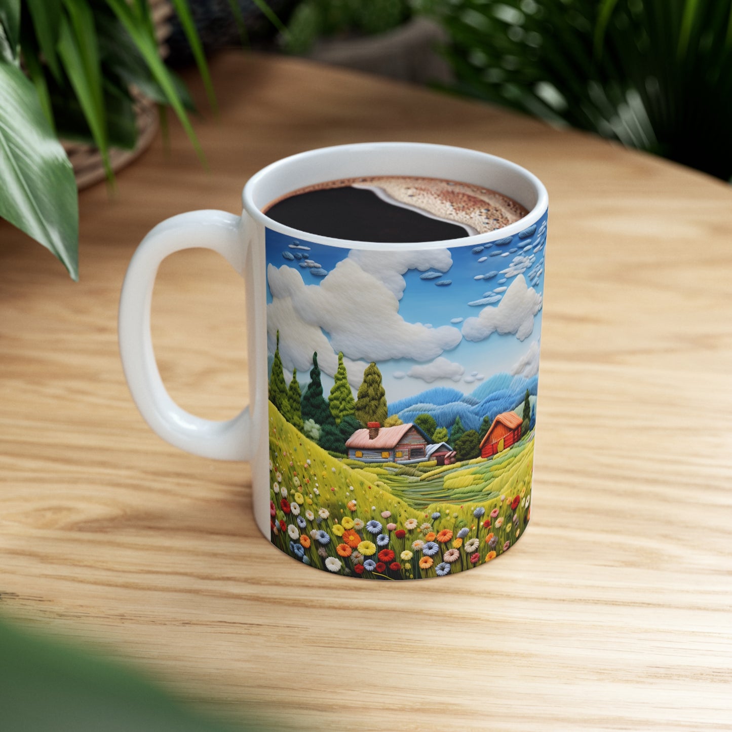 3D Felted Mountain Scene Mug