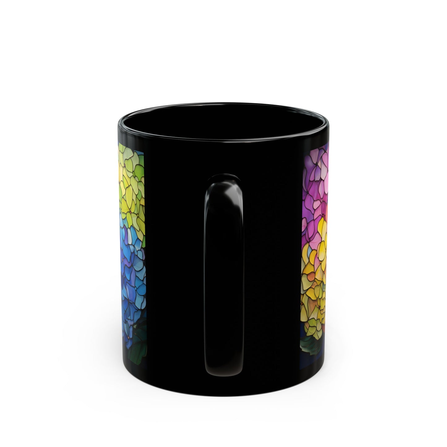 Stained Glass Hydrangea Black Mug