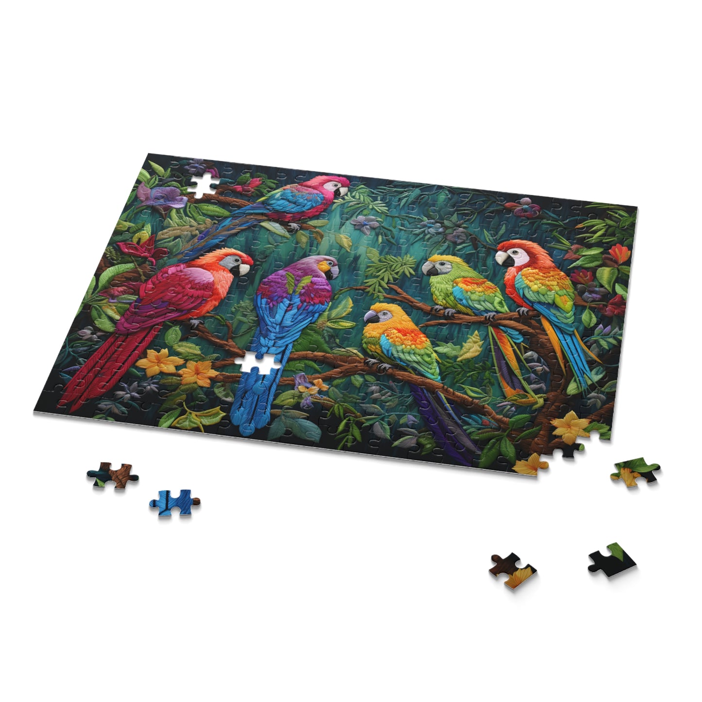 Faux Embroidered Parrots Puzzle (252 or 500-Piece)