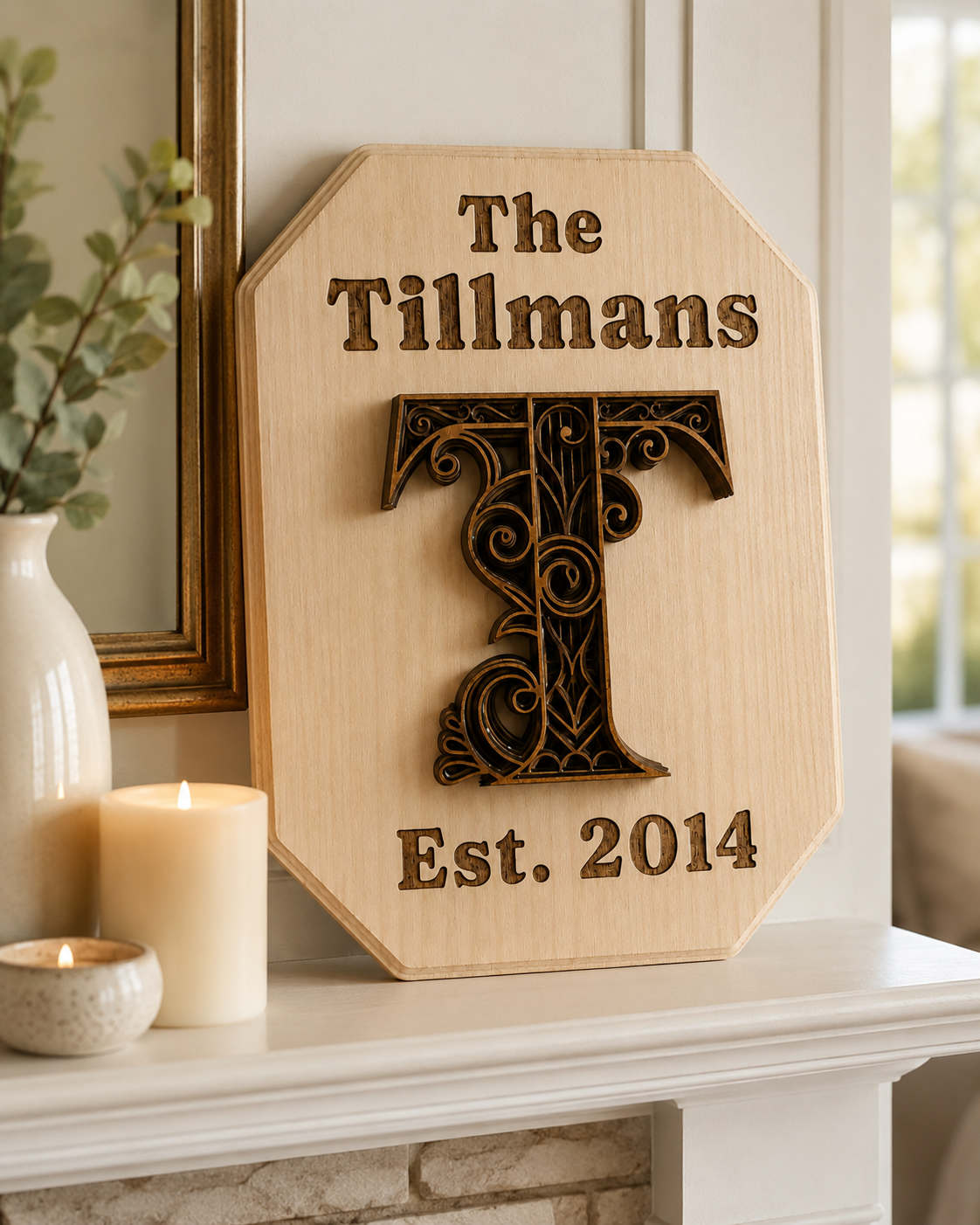 Custom Layered Wooden Name Sign- Octagonal
