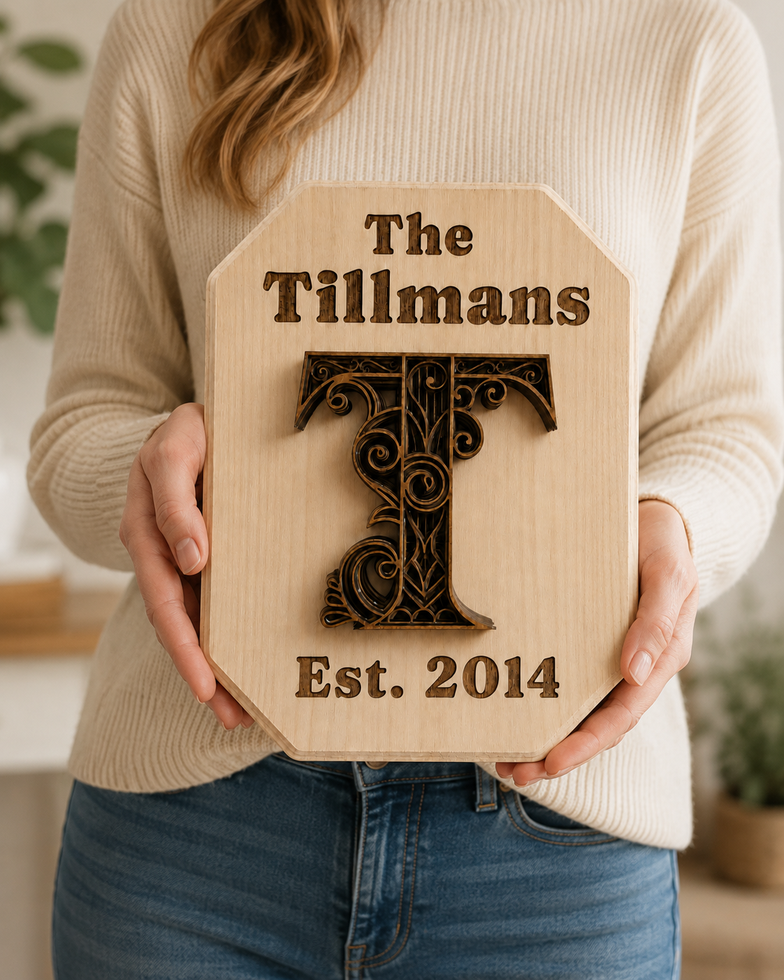 Custom Layered Wooden Name Sign- Octagonal