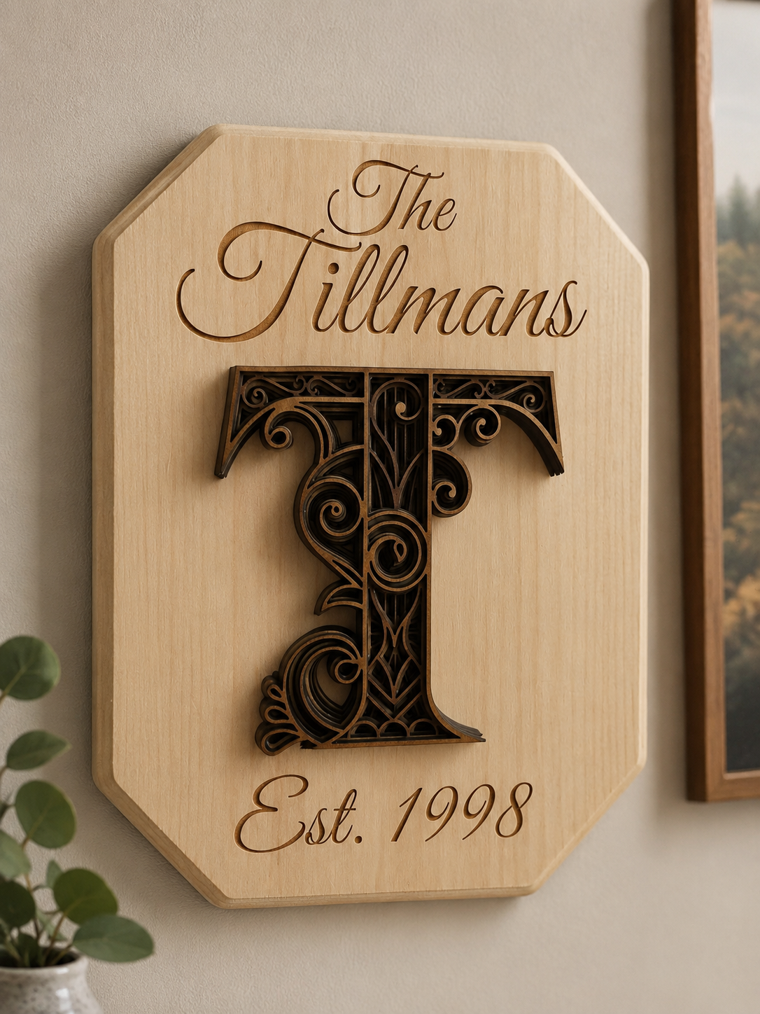 Custom Layered Wooden Name Sign- Octagonal