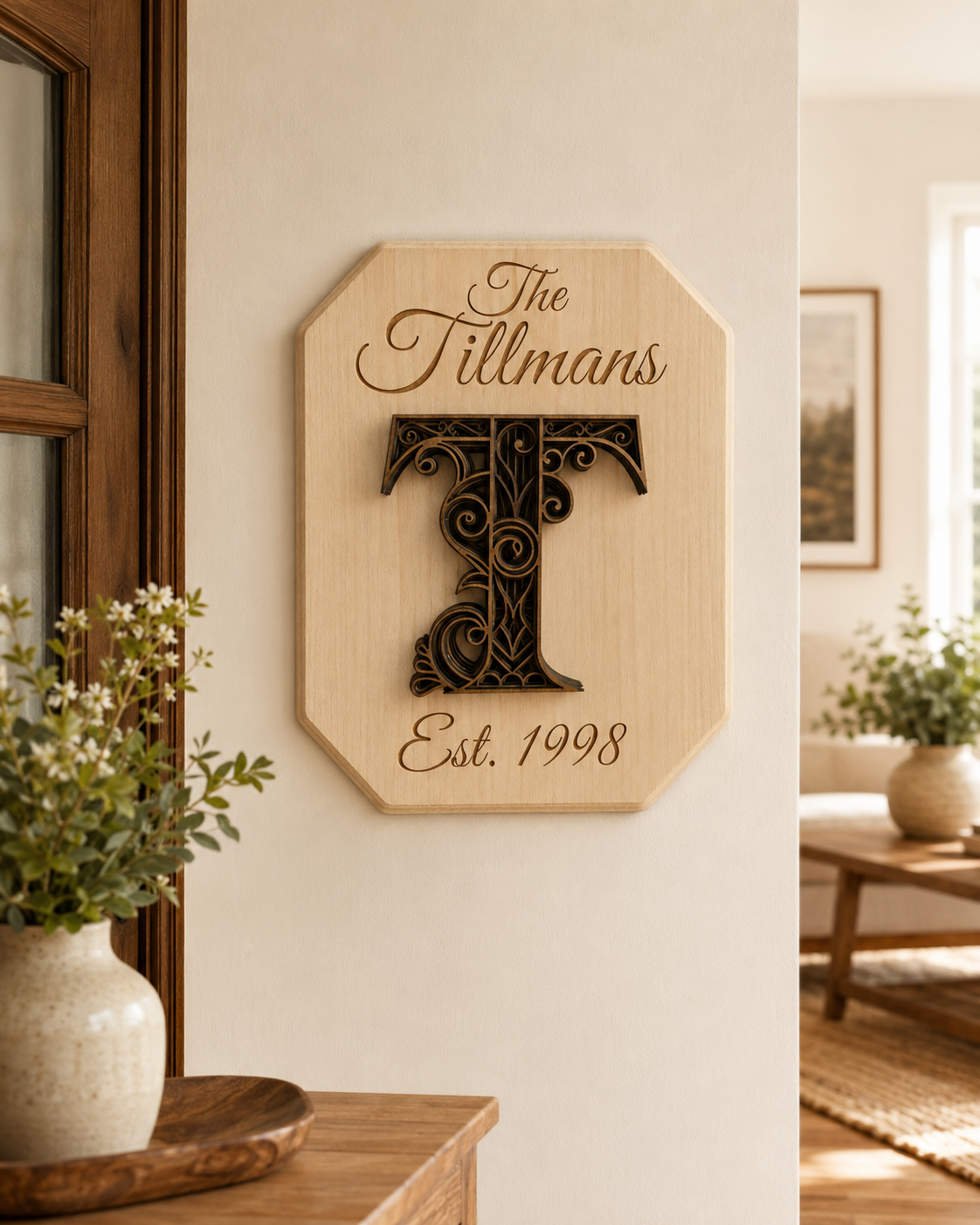 Custom Layered Wooden Name Sign- Octagonal