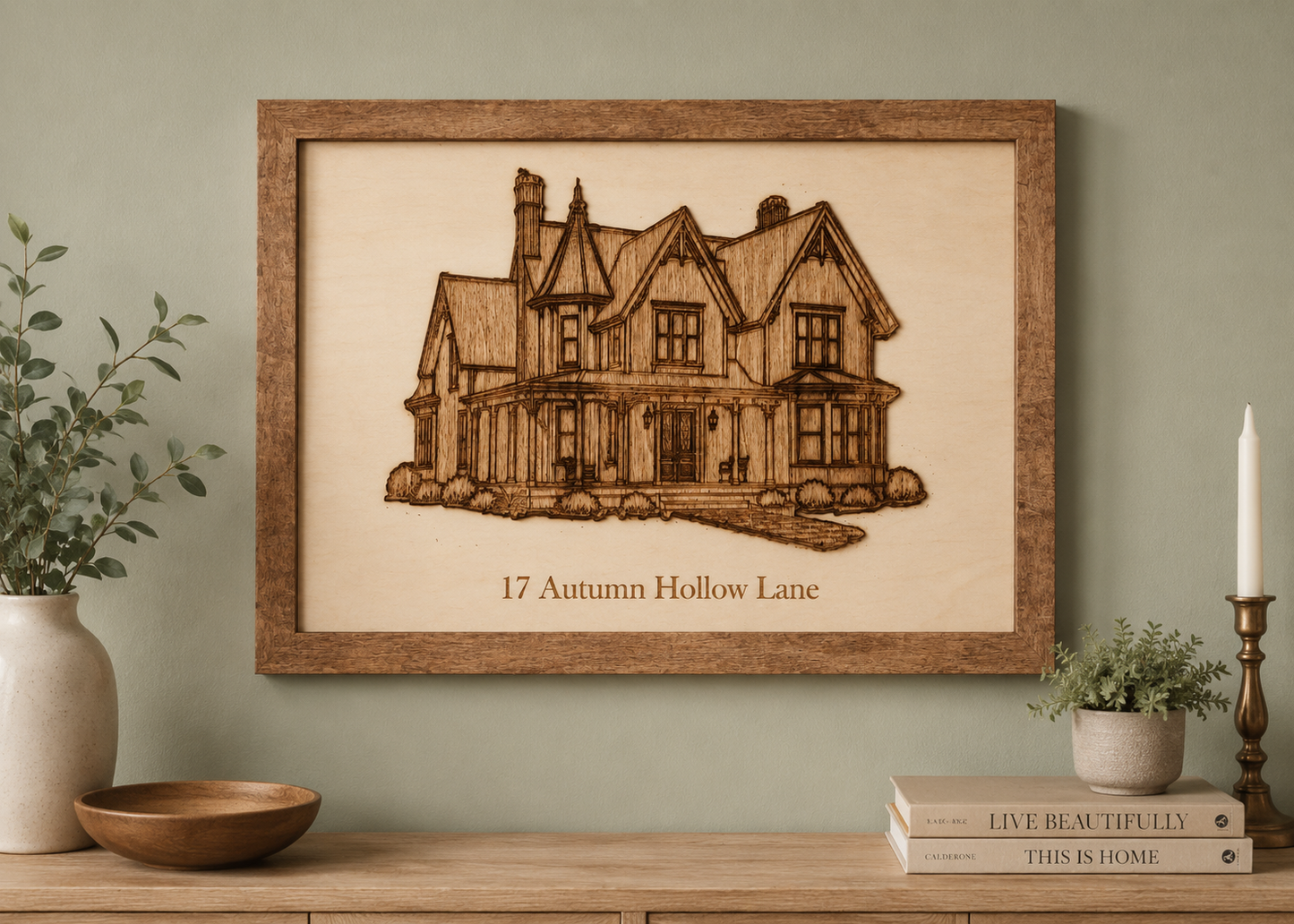 Custom House Portrait – Personalized Engraved Wood Wall Art