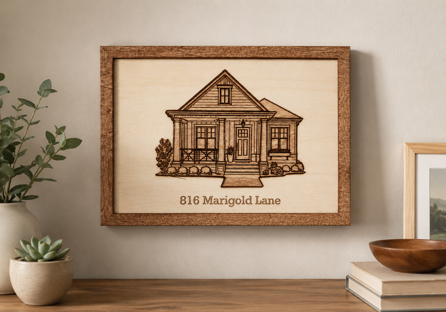 Custom House Portrait – Personalized Engraved Wood Wall Art