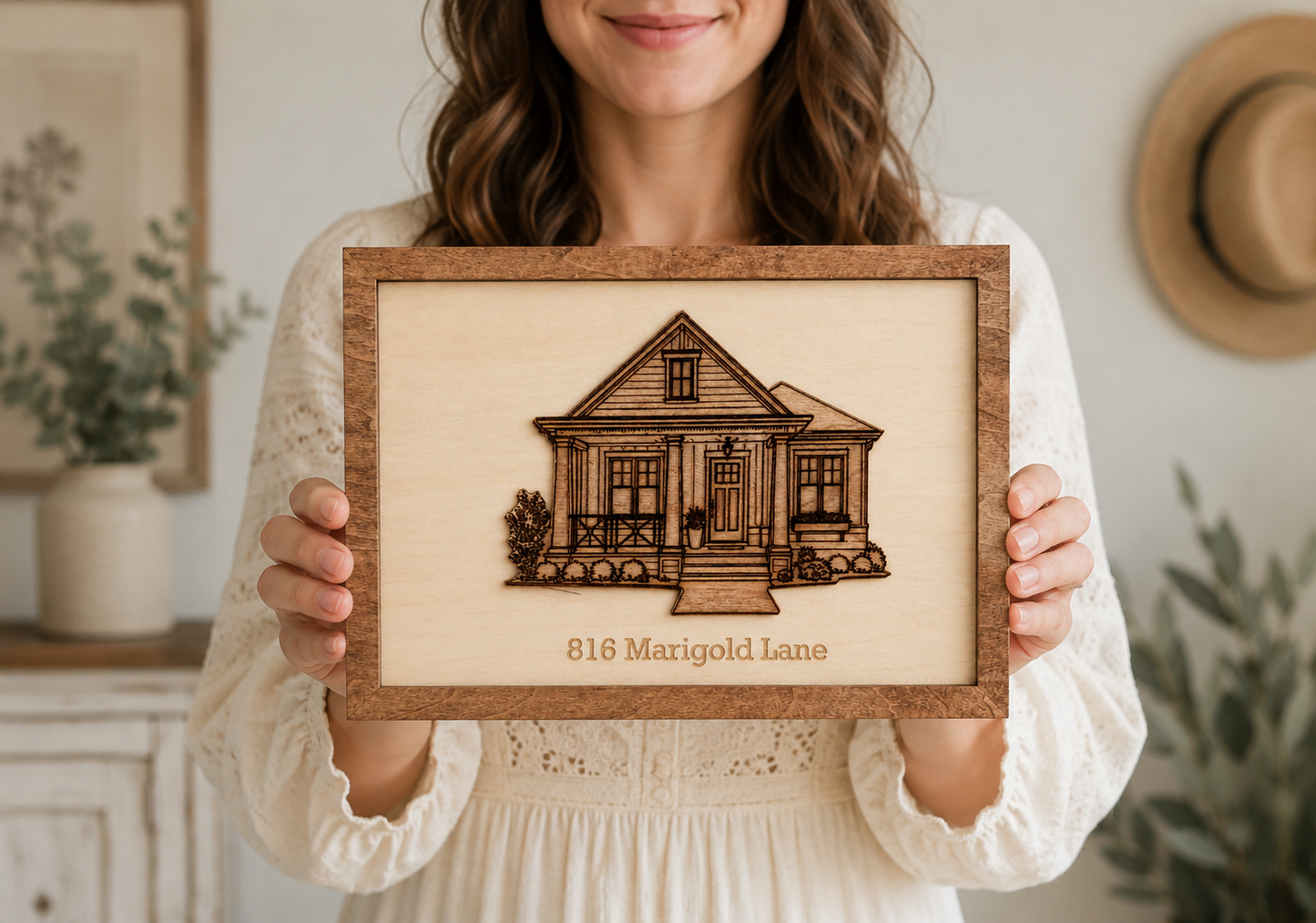Custom House Portrait – Personalized Engraved Wood Wall Art