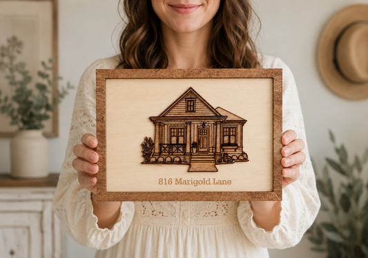 Custom House Portrait – Personalized Engraved Wood Wall Art