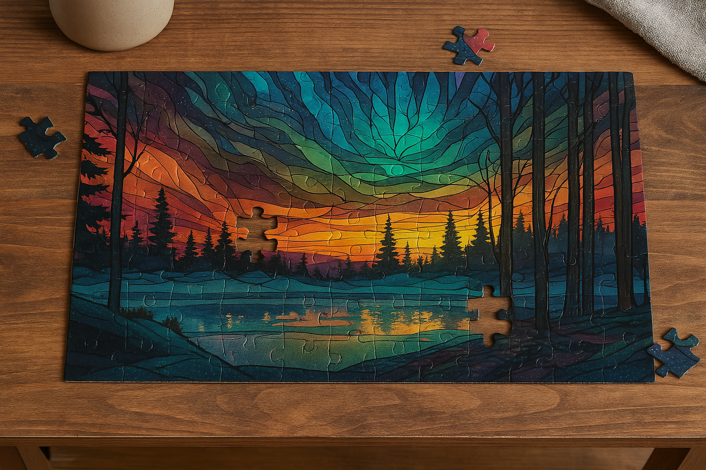 Stained Glass Aurora Borealis Jigsaw Puzzle (252, 500,1000-Piece)