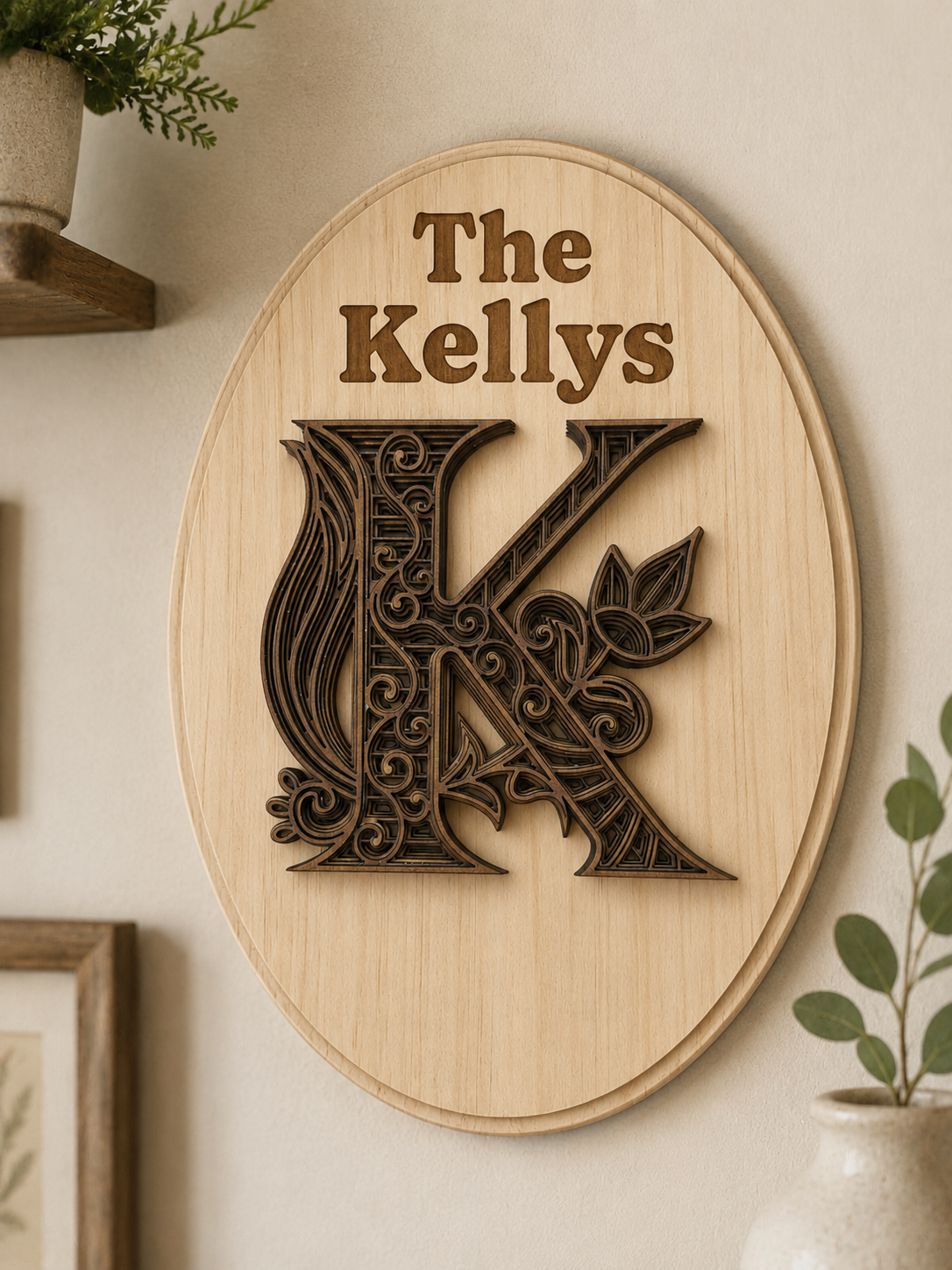 Custom Layered Wooden Name Sign- Oval