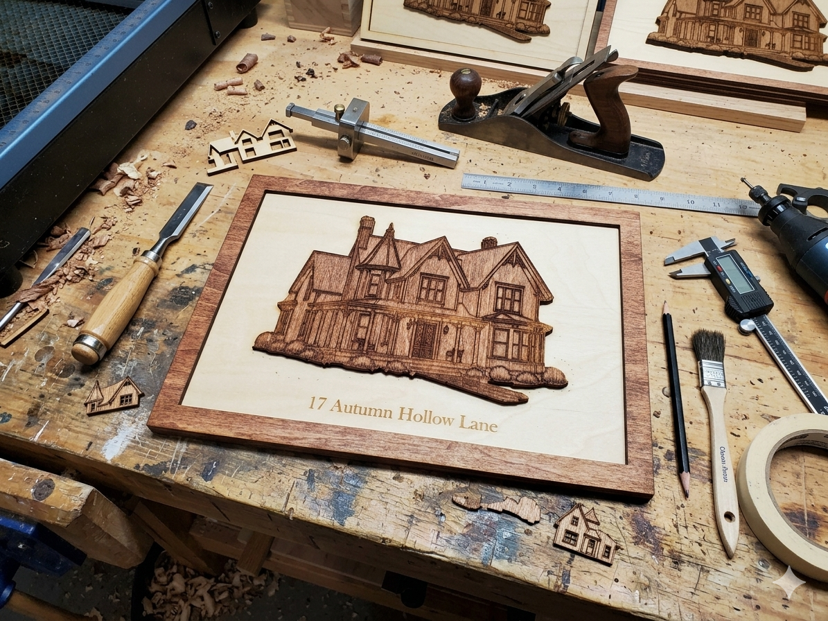Custom House Portrait – Personalized Engraved Wood Wall Art
