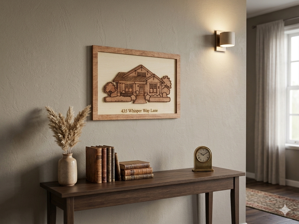 Custom House Portrait – Personalized Engraved Wood Wall Art