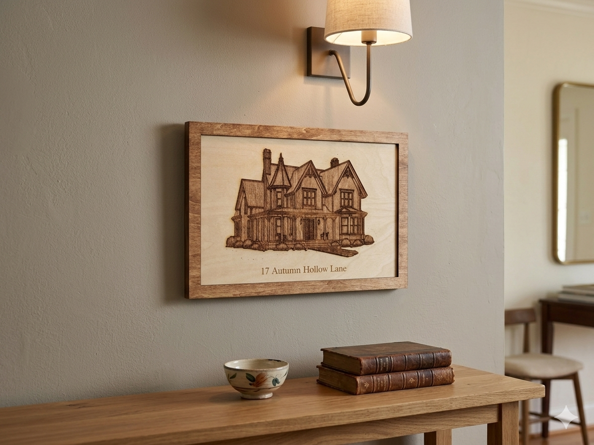Custom House Portrait – Personalized Engraved Wood Wall Art