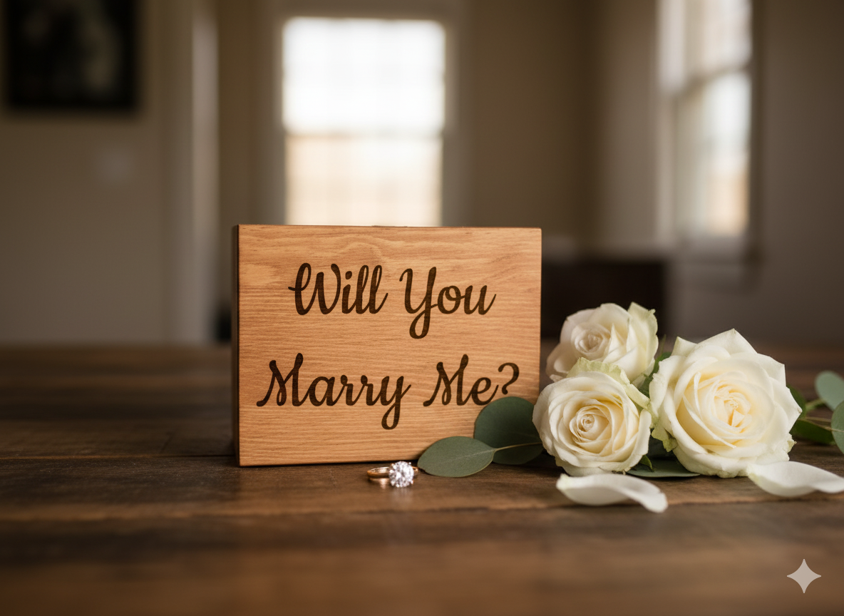 Laser Etched Will You Marry Me Wooden Box