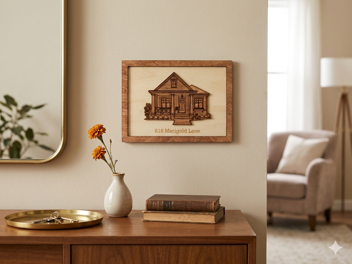 Custom House Portrait – Personalized Engraved Wood Wall Art