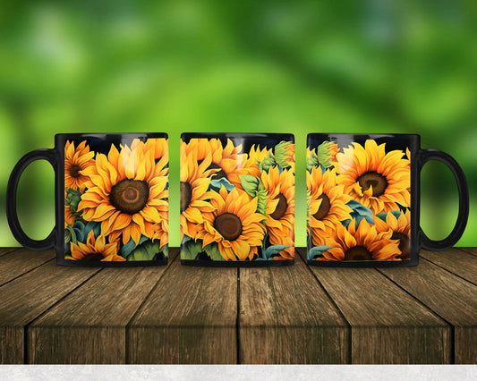 Sunflower Mug, 11oz Black Mug