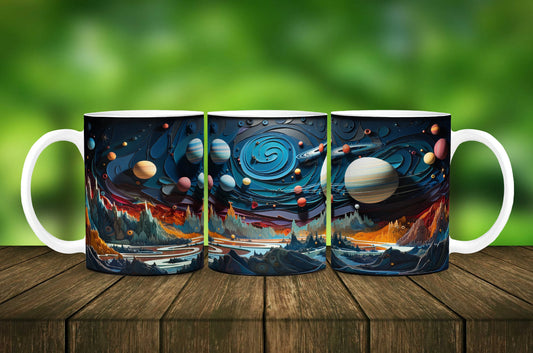 3D Paper Quilled Space and Planets Mug - 11 oz Ceramic Mug -