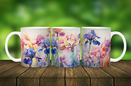 Watercolor Irises Mug - 11 oz Ceramic Mug -