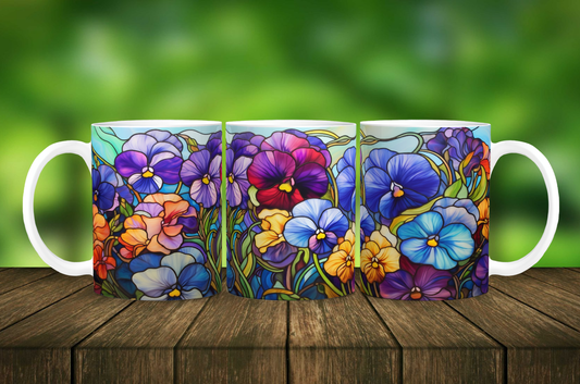 Stained Glass Pansies Design Mug