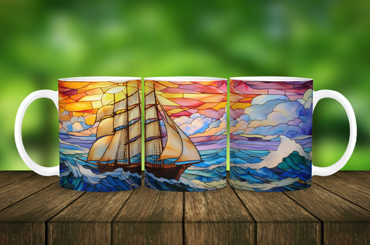 Stained Glass Ship Design Mug