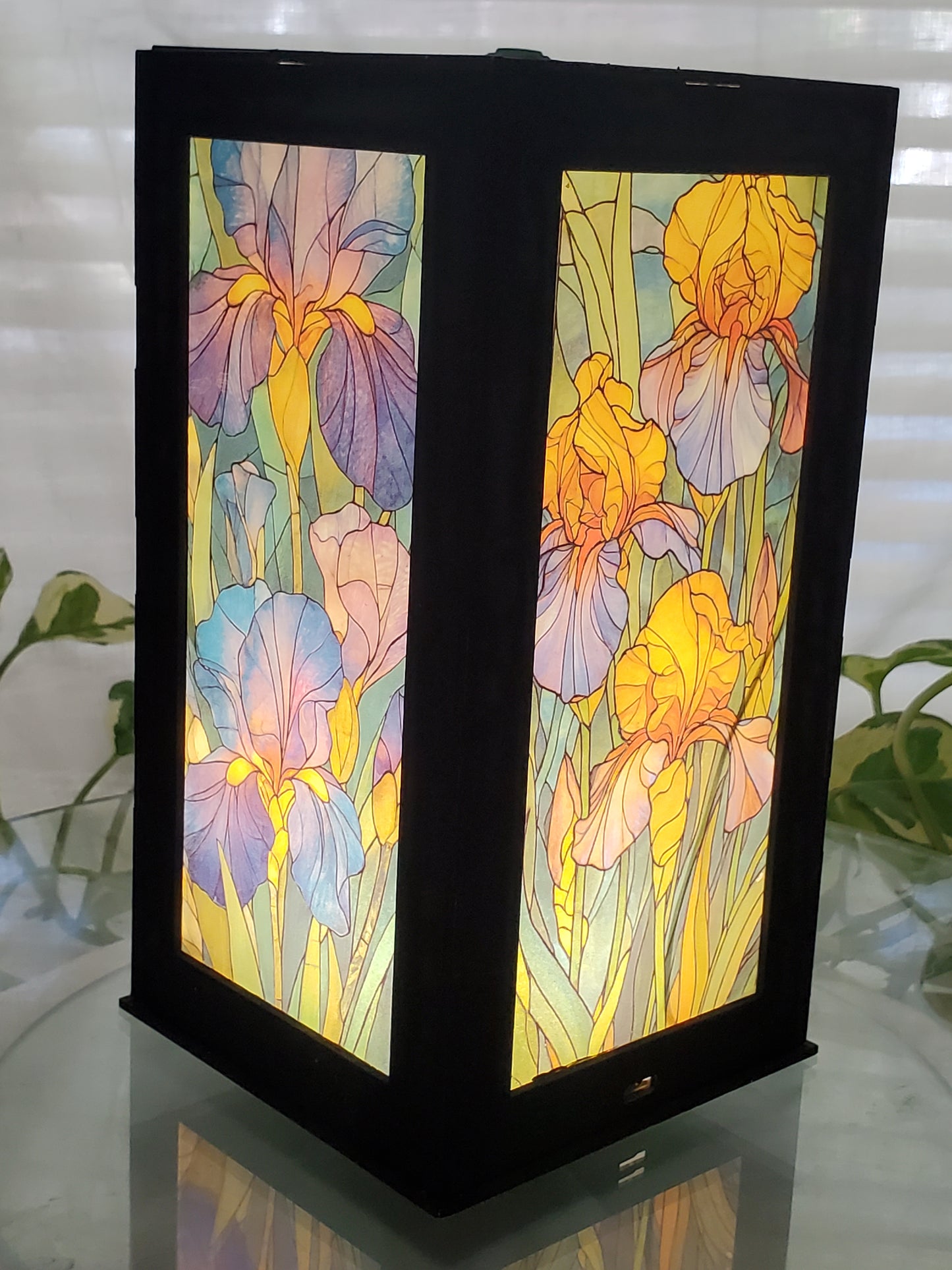 LED Lit Iris Art Lantern