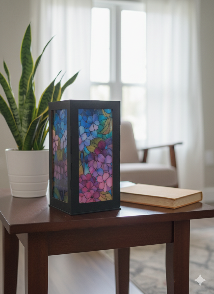 LED Lit Hydrangea Art Lantern
