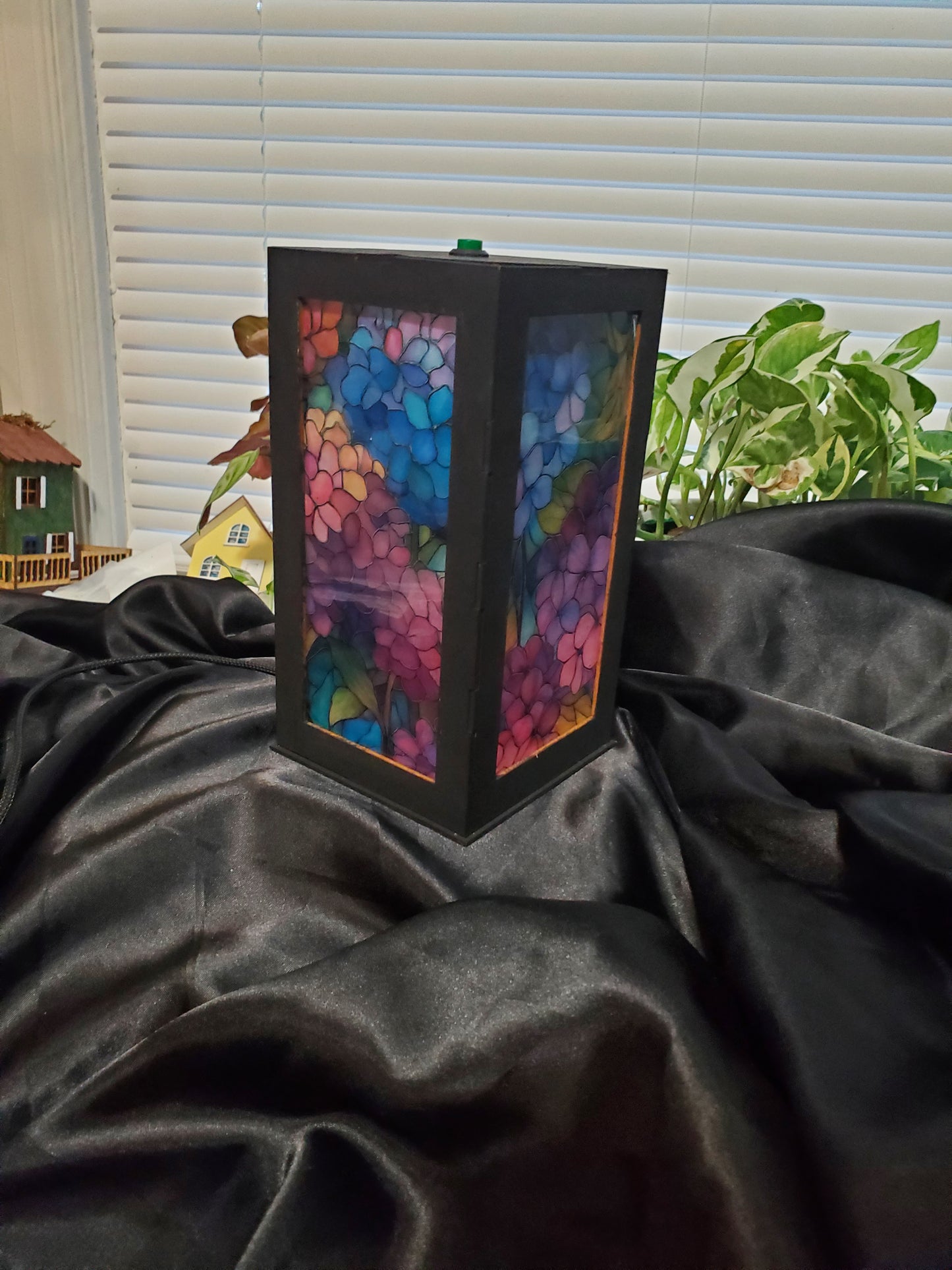 LED Lit Hydrangea Art Lantern