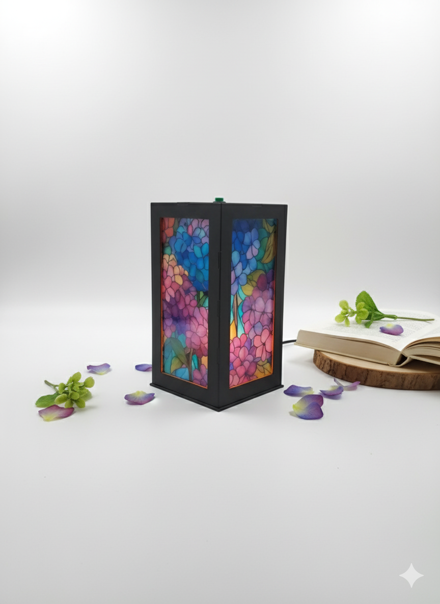 LED Lit Hydrangea Art Lantern