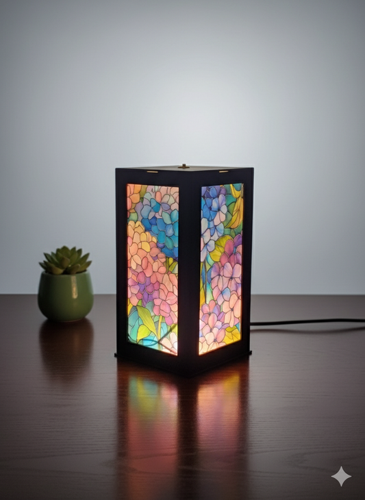 LED Lit Hydrangea Art Lantern