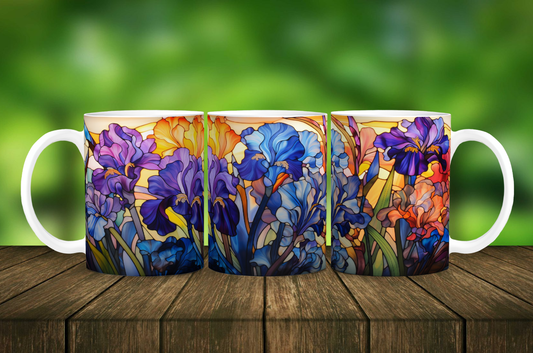 Stained Glass Irises Mug - 11 oz Ceramic Mug -