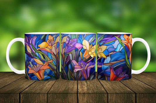 Stained Glass Lily Mug - 11 oz Ceramic Mug -