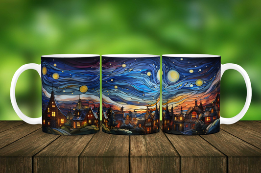 Stained Glass Starry Night Mug - 11pz Ceramic Mug